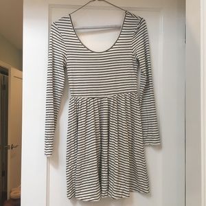 striped, long sleeve dress
